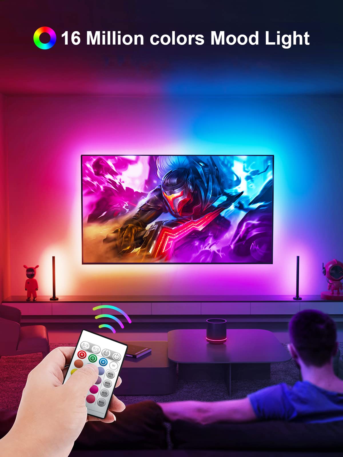 Kantutoe Led Tv Backlight Strip Lights, 23Ft For 70-100 Tvs, Rgb, Music Sync, Remote & Bluetooth Control, Multicolor, Model Ssg-002