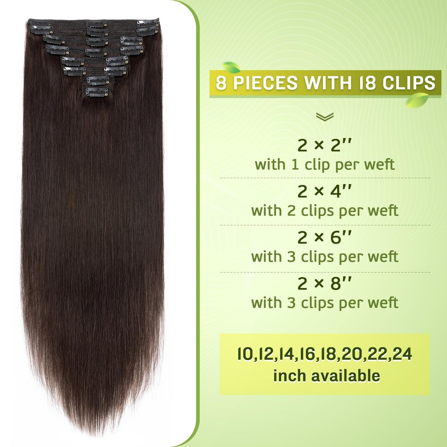 MY-LADY Double Weft 100% Remy Human Hair Clip in Extensions #2 Dark Brown 10''-22'' Grade 7A Quality Full Head Thick Thickened L