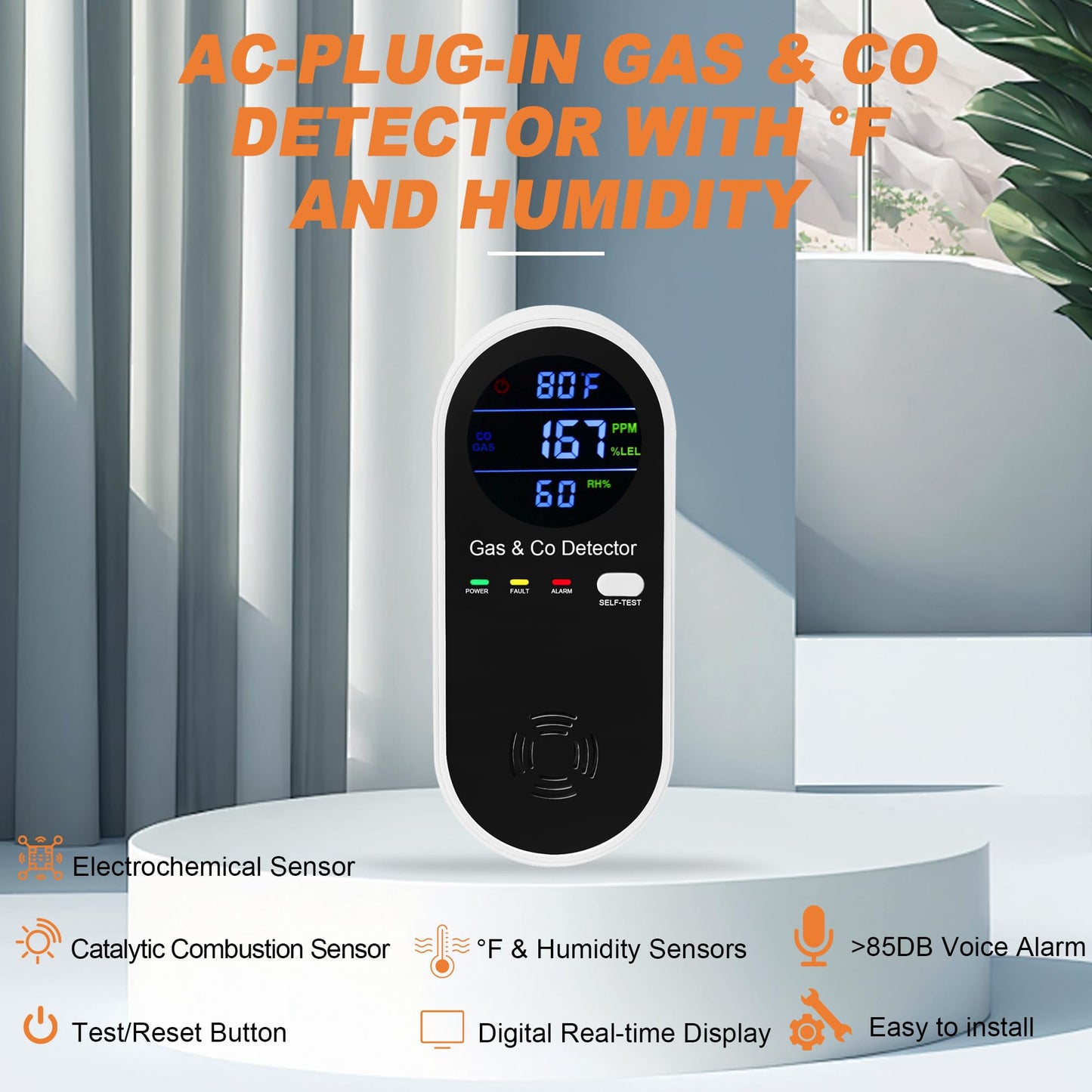 Hembisen Combination Natural Gas Detector & Carbon Monoxide Detector, 4-in-1 Carbon Monoxide Alarm,°F & Humidity,Propane,Methane,Gas Detector Alarm & CO Detector for Home,RV,Apartment