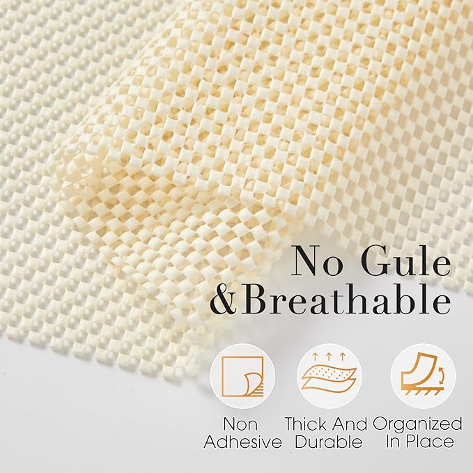 Beautysaid Shelf and Drawer Liner for Kitchen Cabinet, Non Adhesive Non Slip Shelf Paper Thickened for Dresser Pantry Shelve Bathroom Protector Liner Breathable Mat(Cream White Weave,12 in x 20FT)
