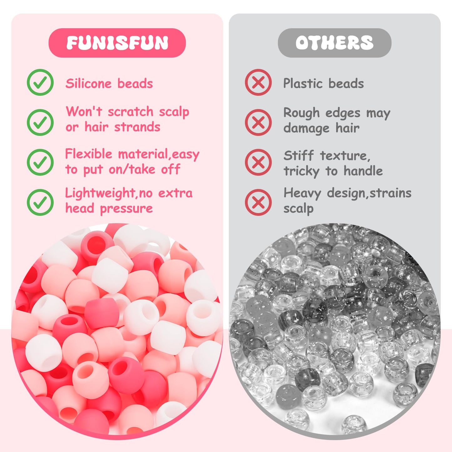 FunisFun 90Pcs Silicone Hair Beads 5mm Soft Pony Beads for Braids 3 Colors Cute Hair Accessories for Kids Girls Daily Hairstyles