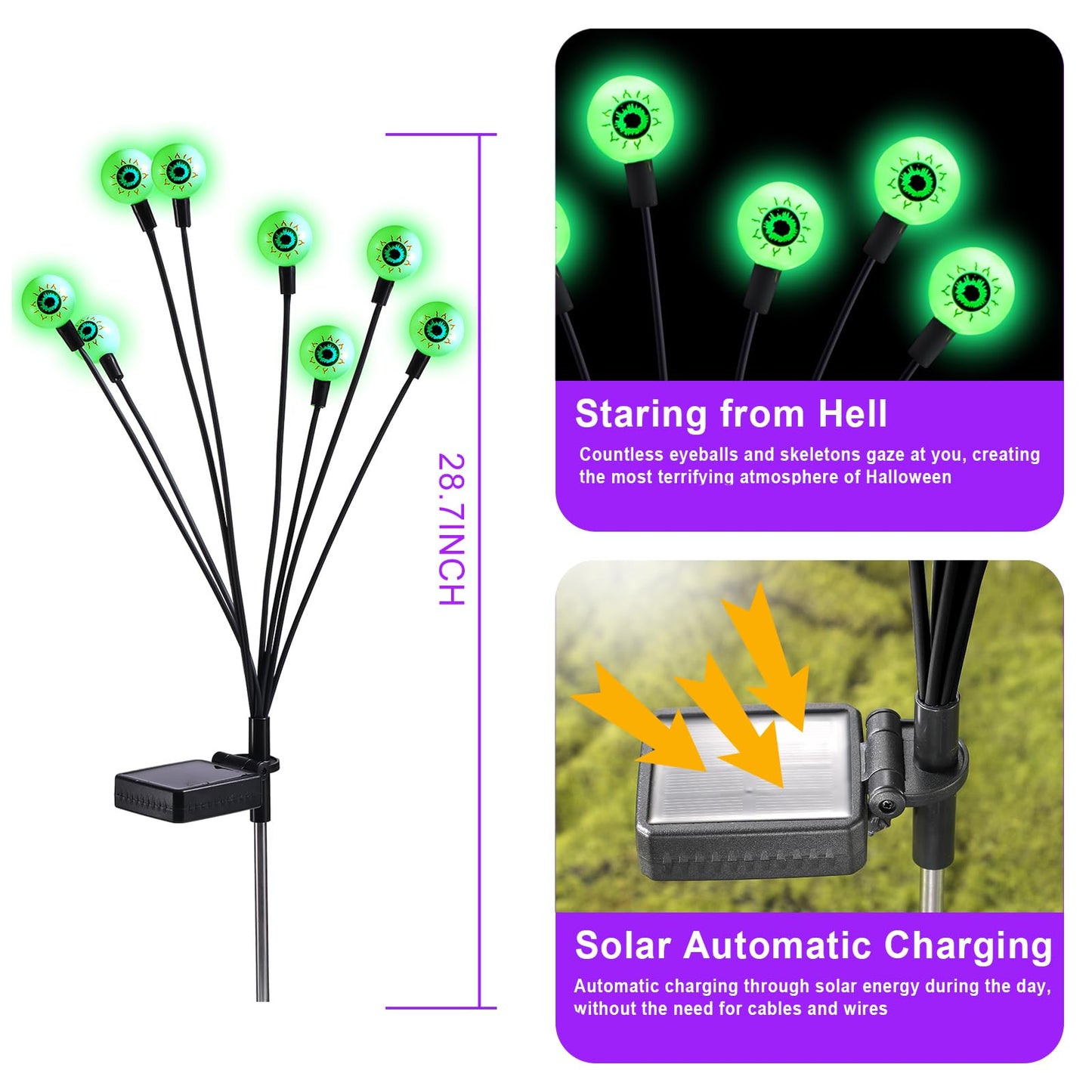 ASMAD Halloween Decorations - 4Pack Solar Eyeball Lights, 32LEDs, Waterproof, Green, Model SG-lights-Halloween