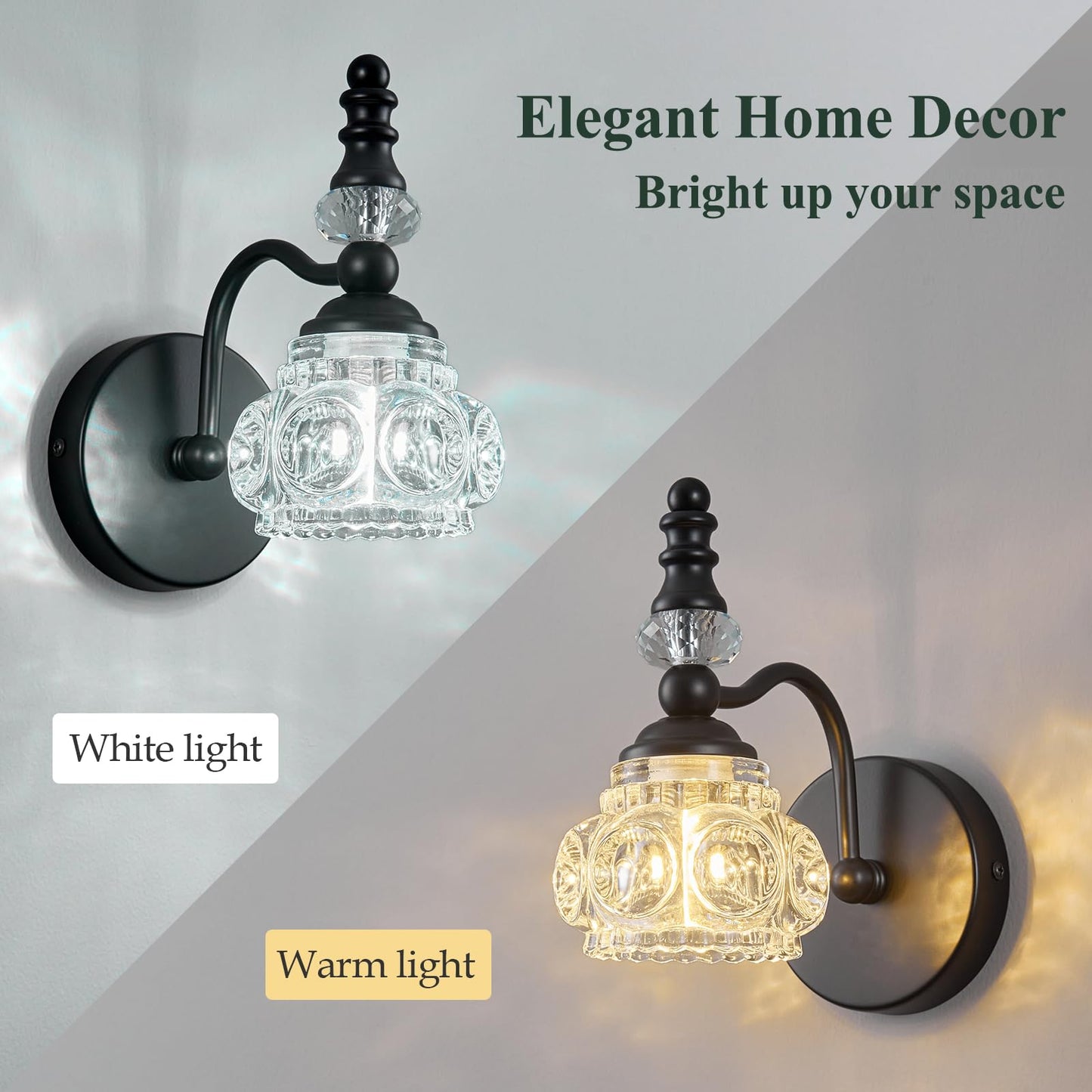 Lbsqj Modern Wall Sconces Set Of Two Black Vintage Indoor Glass Wall Lamp Bathroom Vanity Light Fixture Wall Mounted Room Sconce Wall Lighting