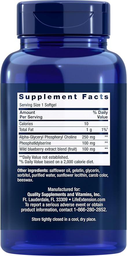 Life Extension Cognitex Alpha GPC – Alpha-Glyceryl Phosphoryl Choline, Phosphatidylserine, Blueberry Extract – A Strong Foundation for Cognitive Health – Non-GMO, Gluten-Free – 30 Softgels