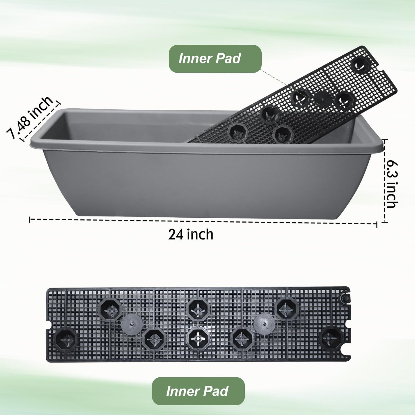 Tcevily 12 Pcs 24 inch Window Box Planter, Large Rectangular Flower Planter Boxes with Shelf Insert Plastic for Indoor and Outdoor Garden, Balcony Home Decor (12, 24 inch)