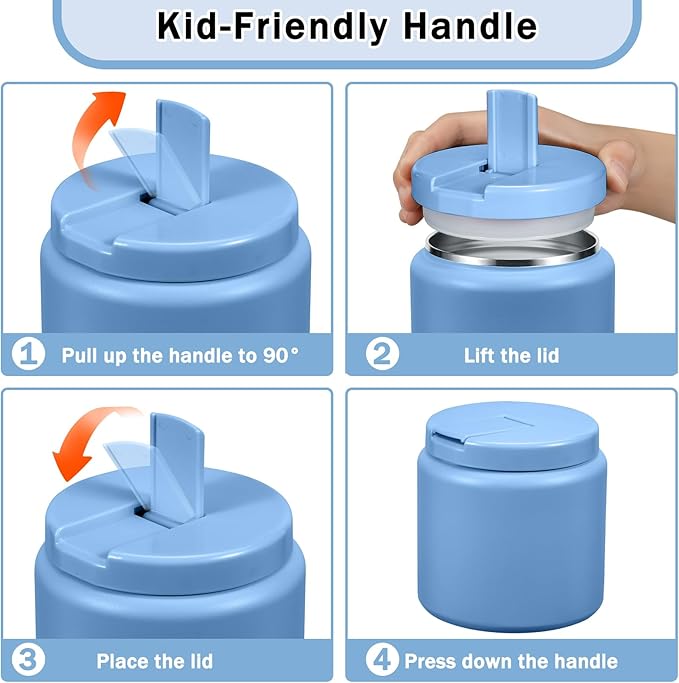 26oz Kids Jar for Hot Food, Insulated Vacuum Food Jar with Buckle Lid, Stainless Steel Wide Mouth Leak Proof Insulated Lunch Container for School Picnic Travel, Sky Blue