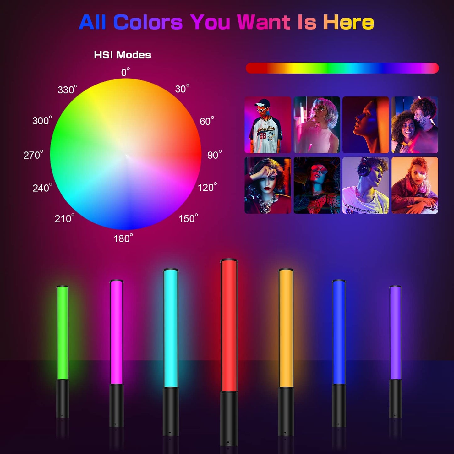 leshiou RGB Video Light Wand, Handheld Multi Color LED Tube Light Stick with Remote Control, Dimmable 2500K-6500K CRI97+ Full-Color LED Light with 2500mAh Rechargeable Battery, 12 Light Scenes