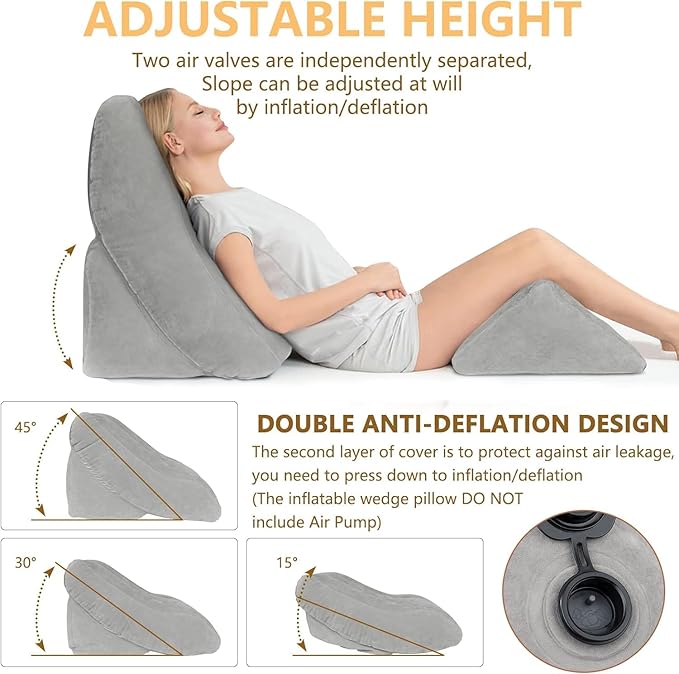 Inflatable Wedge Pillow Set for Sleeping, Bed Wedge Pillow Set for Travel, Post Surgery Pillow for After Surgery, Knee & Back Pain, Acid Reflux, GERD, Anti Snoring, Heartburn