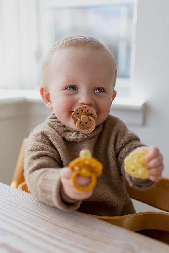 BIBS Pacifiers 6-18 Months | Boheme Collection 2-Pack | BPA-Free Round Nipple | Made in Denmark | Dusty Pink/Elderberry Color Pacifier