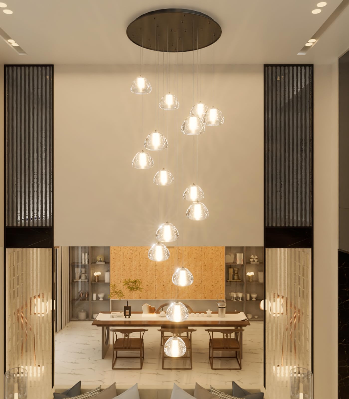 Dolria Modern Crystal Chandelier For Staircase 118 Long Black Led Lighting For Foyer Adjustable Ceiling Lighting Fixture For Living Room Hallway Entryway Staircase