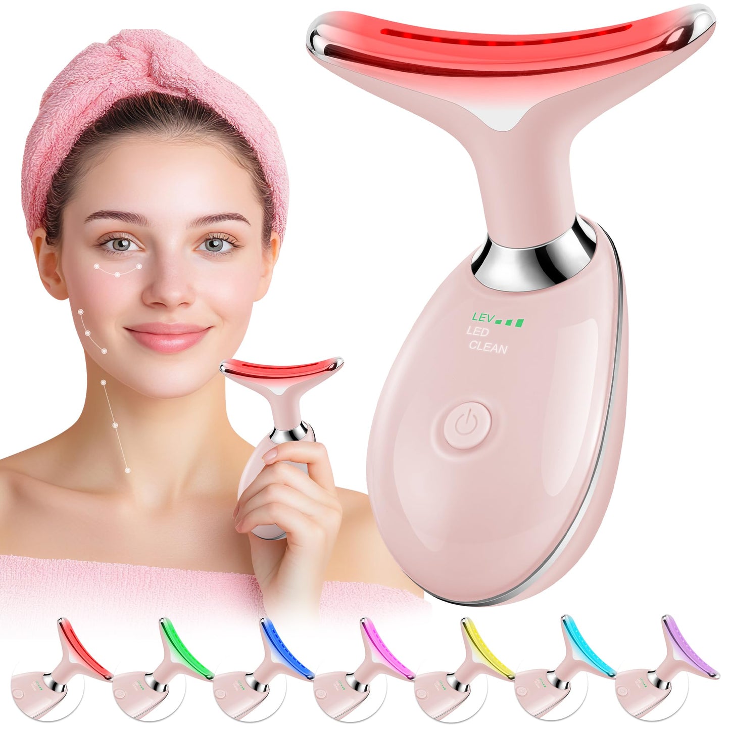 Red-Light-Therapy-for-Face, Facial Massager Wand Tool with 7 Color - Birthday, Christmas, Mothers Day, Valentines Day, Self Care
