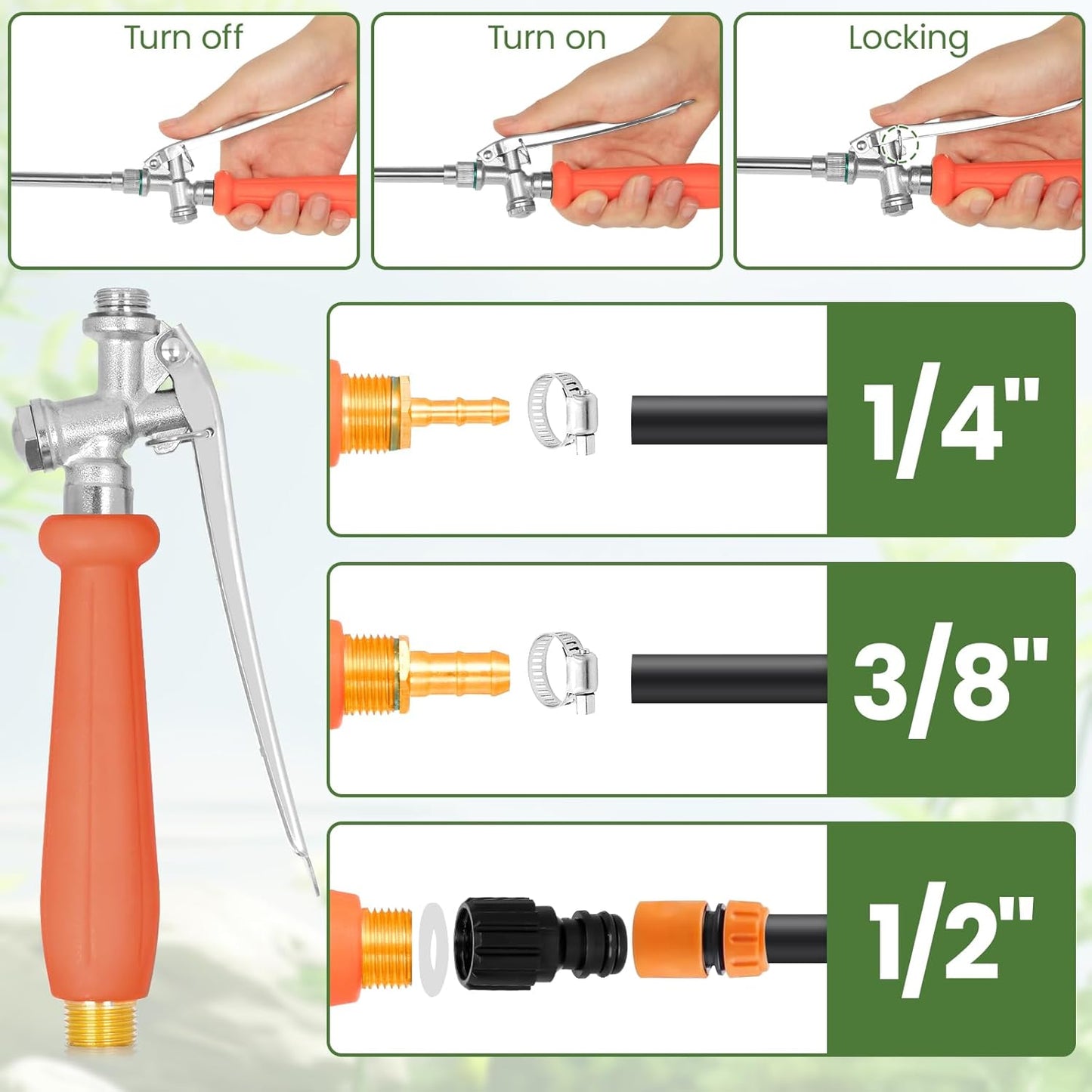29"-44" All Metal Replacement Sprayer Wand, Suitable for 1/2" Hose Quick Connector, 1/4" & 3/8" & 1/2" Brass Barb Spray Wand, Built-in Shut Valve Stainless Steel Spray Wand (44" Sprayer Wand)