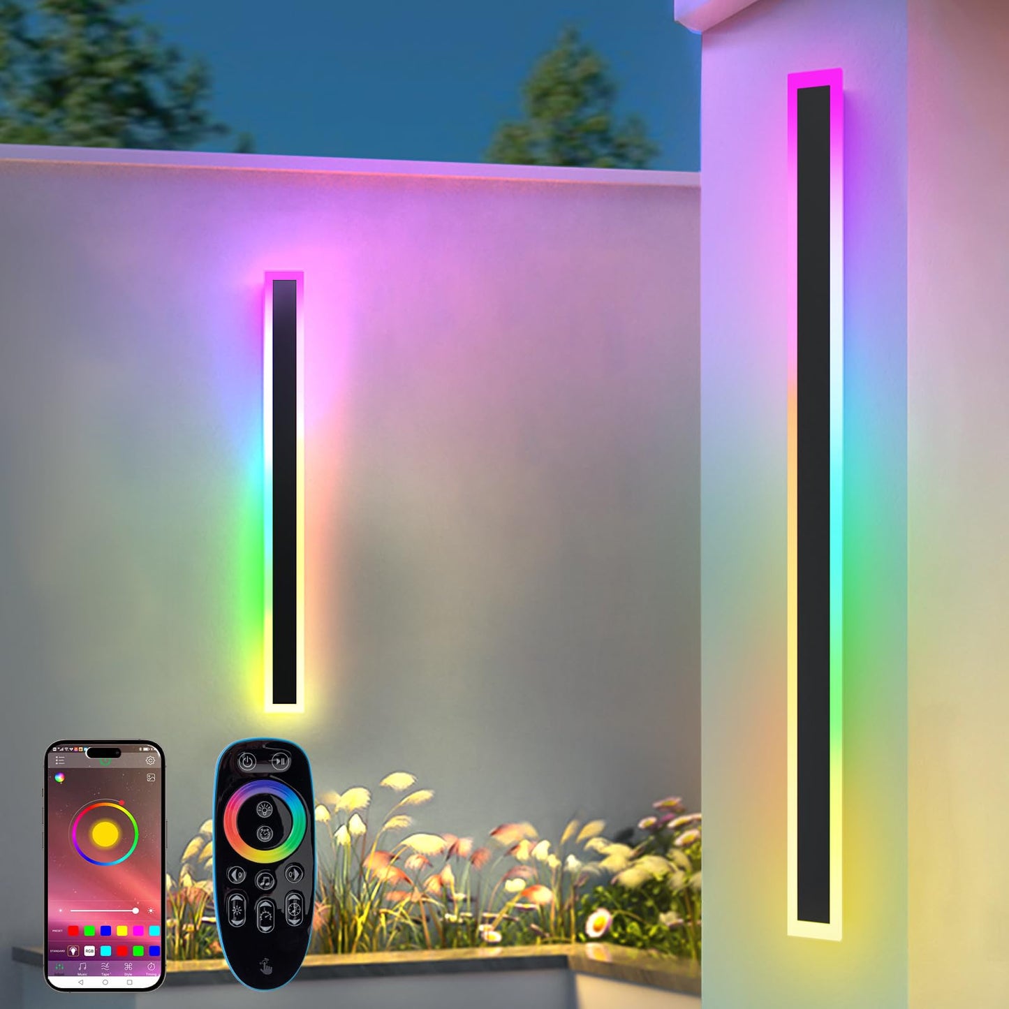 Zihoi RGB Long Wall Lights, 57 inch LED Waterproof Sconce, Dimmable Remote APP Control, Acrylic, Model RGBBD1462
