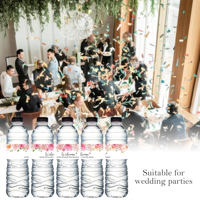 100PCS Wedding Water Bottle Labels Waterproof Greenery Floral Wraps Sticker for Water Bottle Baby Shower Bottle Label for Bridal Shower Party Welcome A03