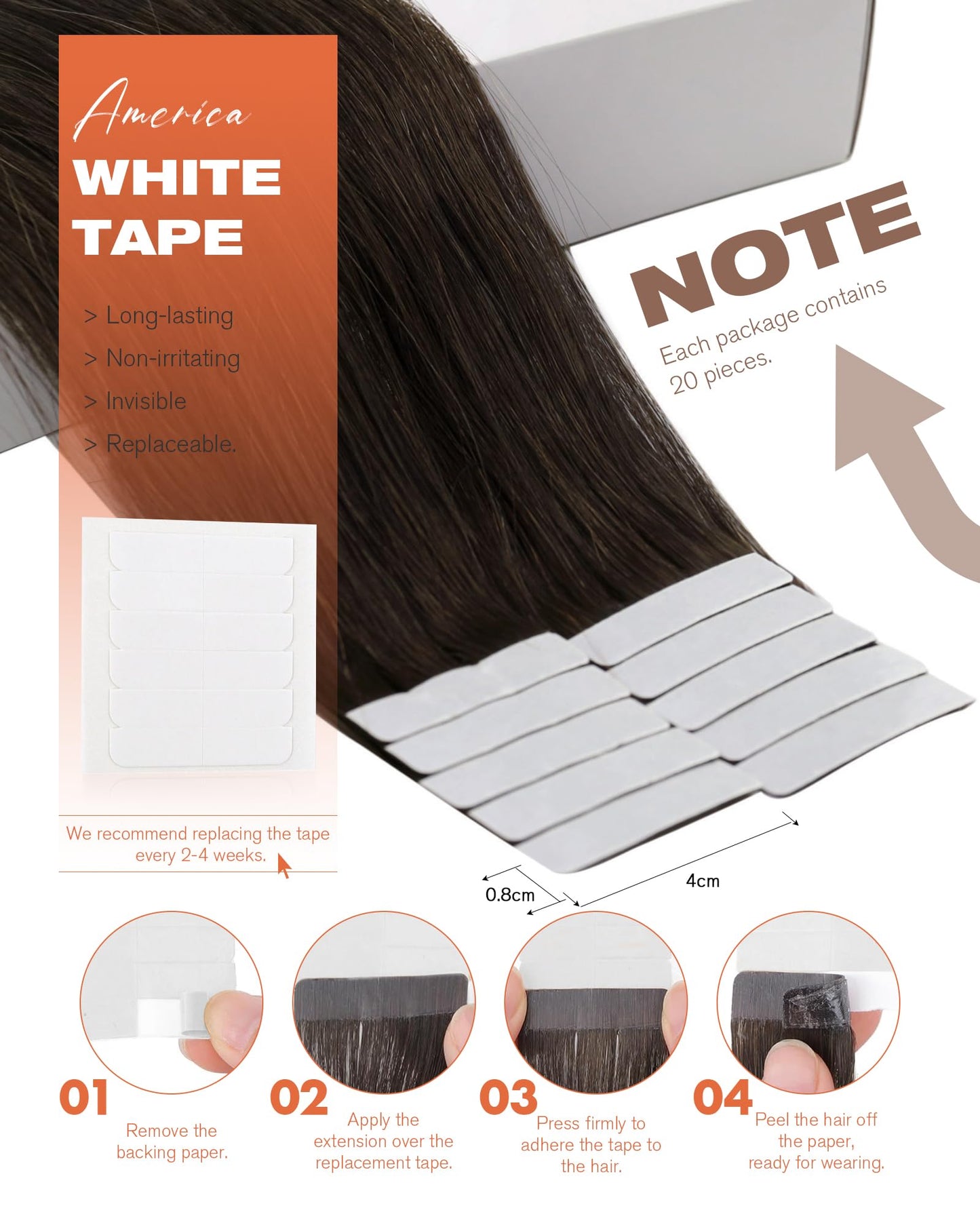 Sunny Hair Tape in Hair Extensions Real Human Hair Invisible Remy Hair Extensions Tape ins for Women Dark Brown 12 inch 20Pcs