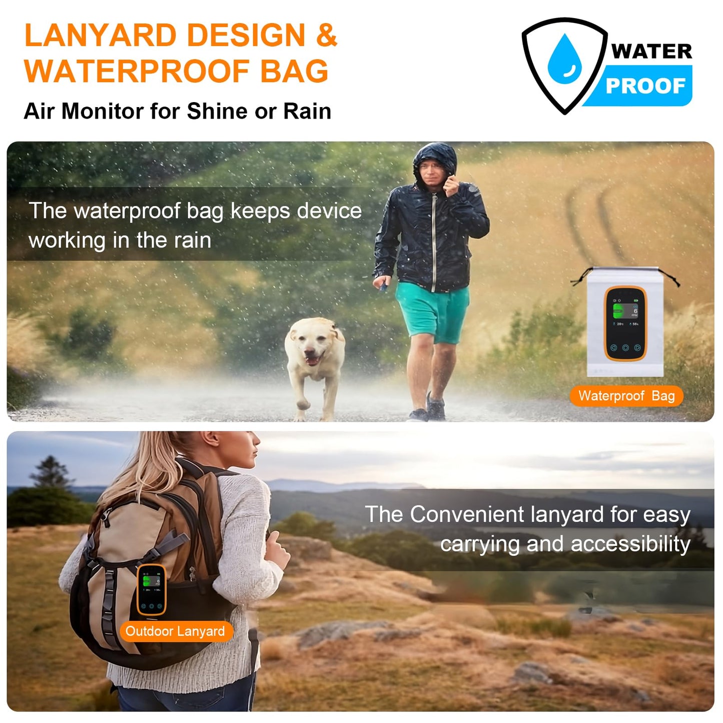 [3-in-1] Carbon Monoxide Detector | Humidity | Temperature, Portable Co Gas Monitor with Lanyard, Air Quality Sensor for Outdoor Camping Travel RV Car