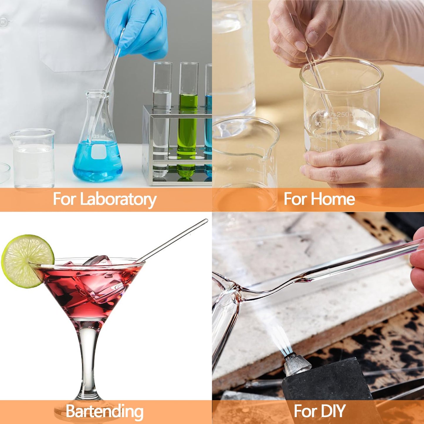 Burry Life Science Glass Stick 12" Length Stir Rod with Both Ends Round 8pcs/pk