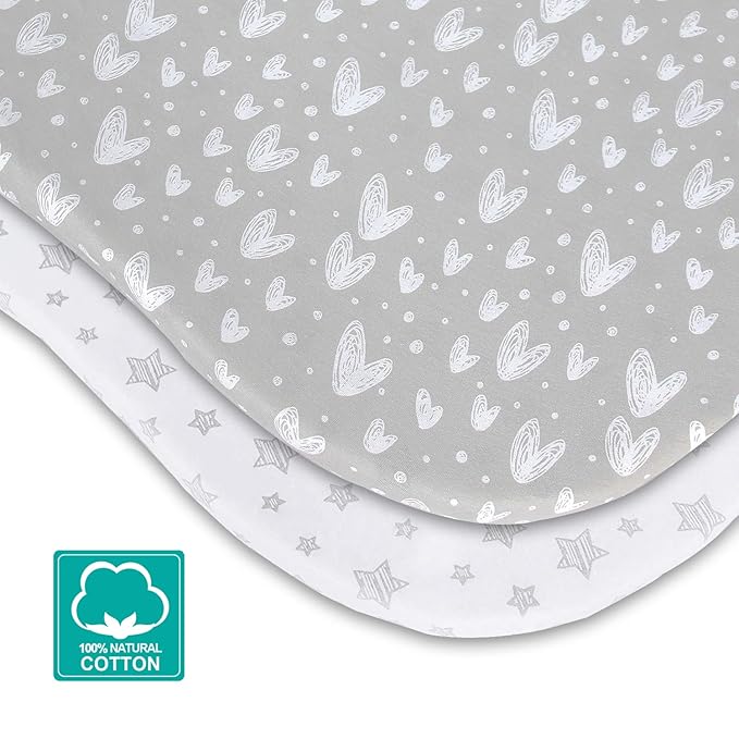 Bassinet Fitted Sheets for UPPAbaby Bassinet, 100% Jersey Knit Cotton Sheets, Breathable and Heavenly Soft, Grey and White Print for Baby
