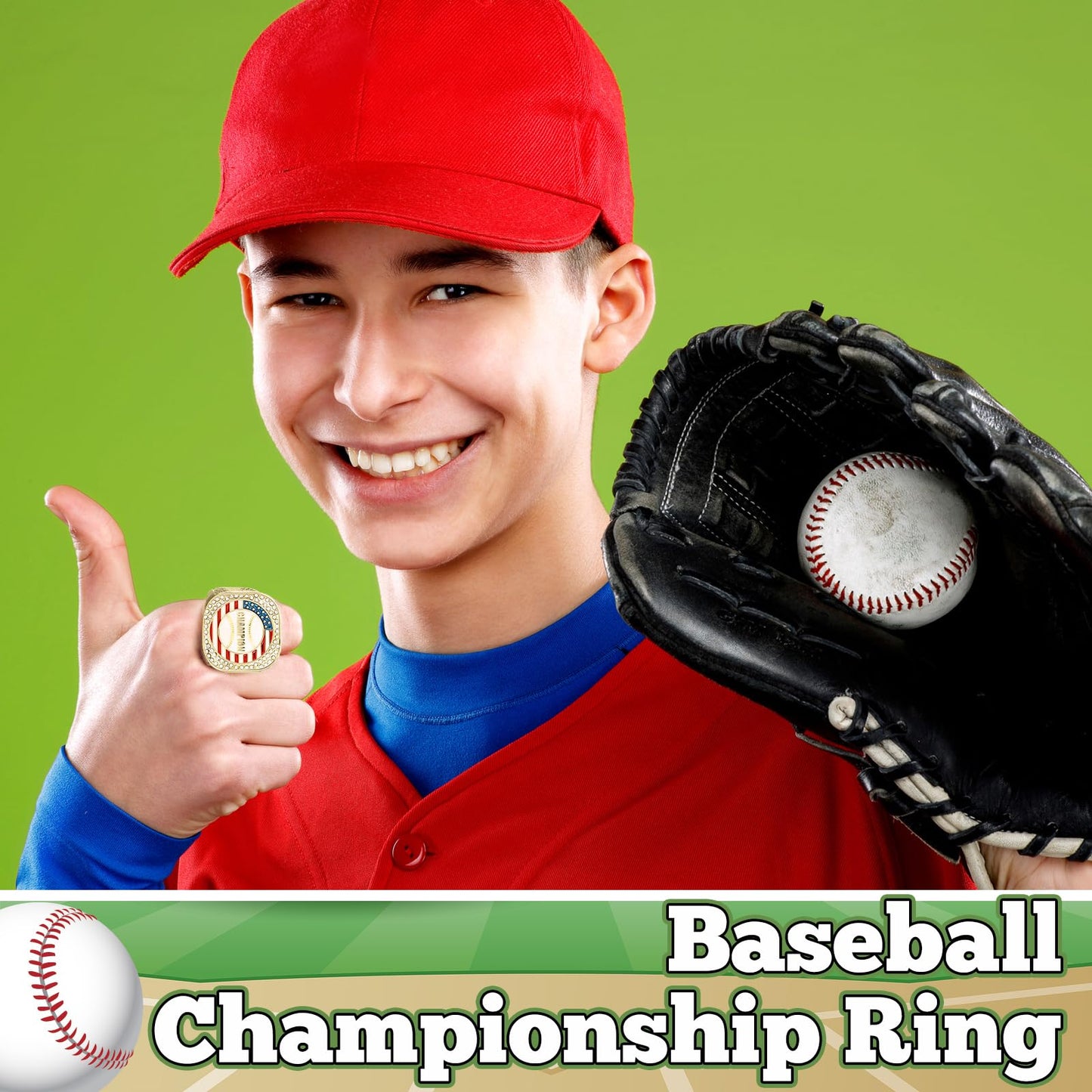 Landical 6 Set Baseball Championship Ring with Display Case and Stand Holder Championship Ring Case Acrylic Display Box and Hold