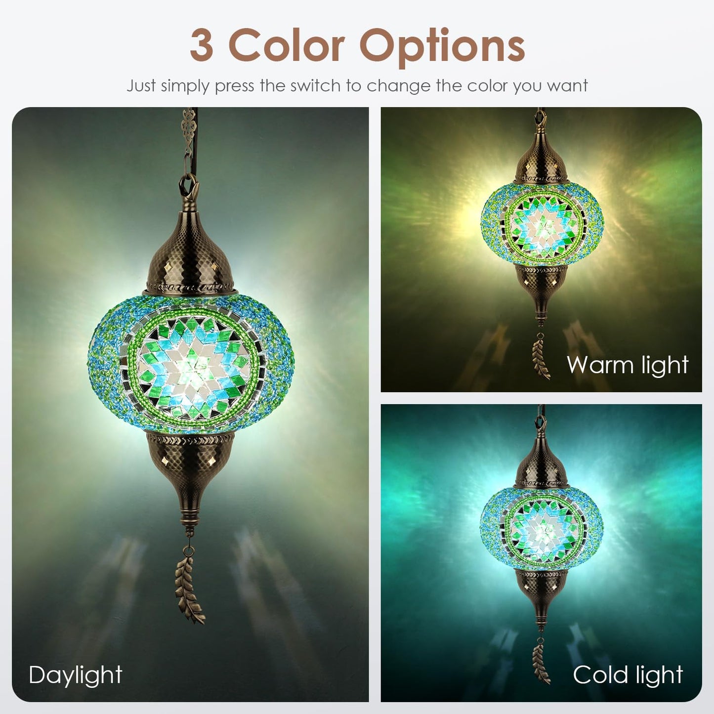 Yarra-Decor Turkish Moroccan Pendant Light - Tiffany Style Mosaic Ceiling Lamp, 15-Foot Cord, Green1, Model Ptr-1A-Gr1