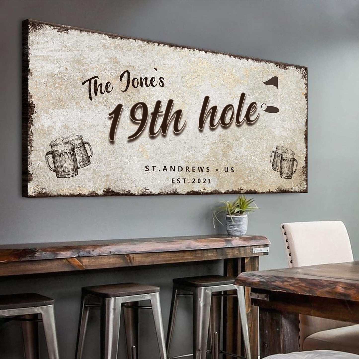 TAILORED CANVASES Golf Art Decor - Personalized Vintage Golf Wall Art Sign for Man Cave, Bedroom, Basement, Home Bar and Custom Gift for Husband, Dad, Wedding & Anniversary - 19th Hole Sign, 36"x12"