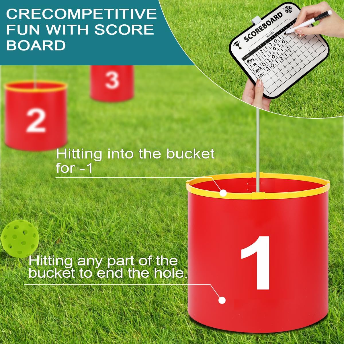 Golf Yard Bucket Games 3 Holes Golf Practice Game with Flag, Golf Chipping Game for Kids and Adults Outdoor, Indoor, Park, Beach, Backyard, Lawn