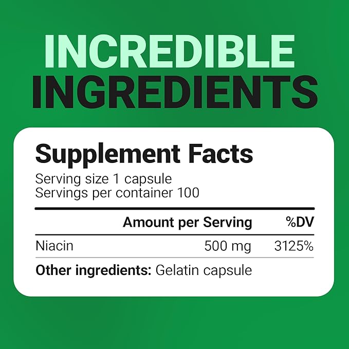 Dr. Berg Niacin 500mg with Flushing for Heart Health & Energy Support* - 100-Day Supply Vitamin B3 Niacin from Dr. Berg Recommended Nicotinic Acid - 100 Capsules