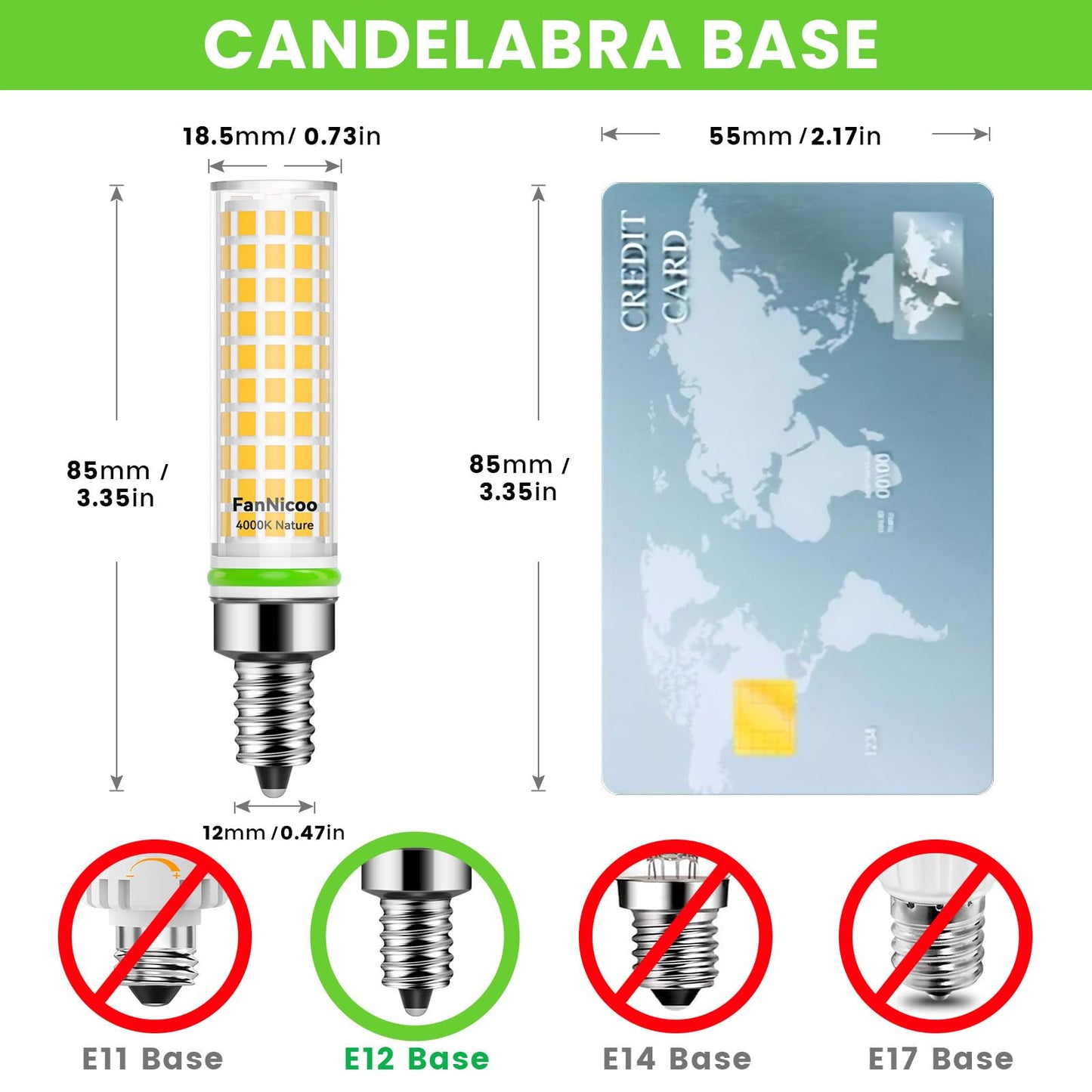 E12 Led Bulb 100W Equivalent 1200Lm 4000K Led Candelabra Bulbs Natural White 10W T6 C7 Candle Light Bulbs For Ceiling Fan Pendant Lighting Salt Lamp Non-Dimmable(5Pack)