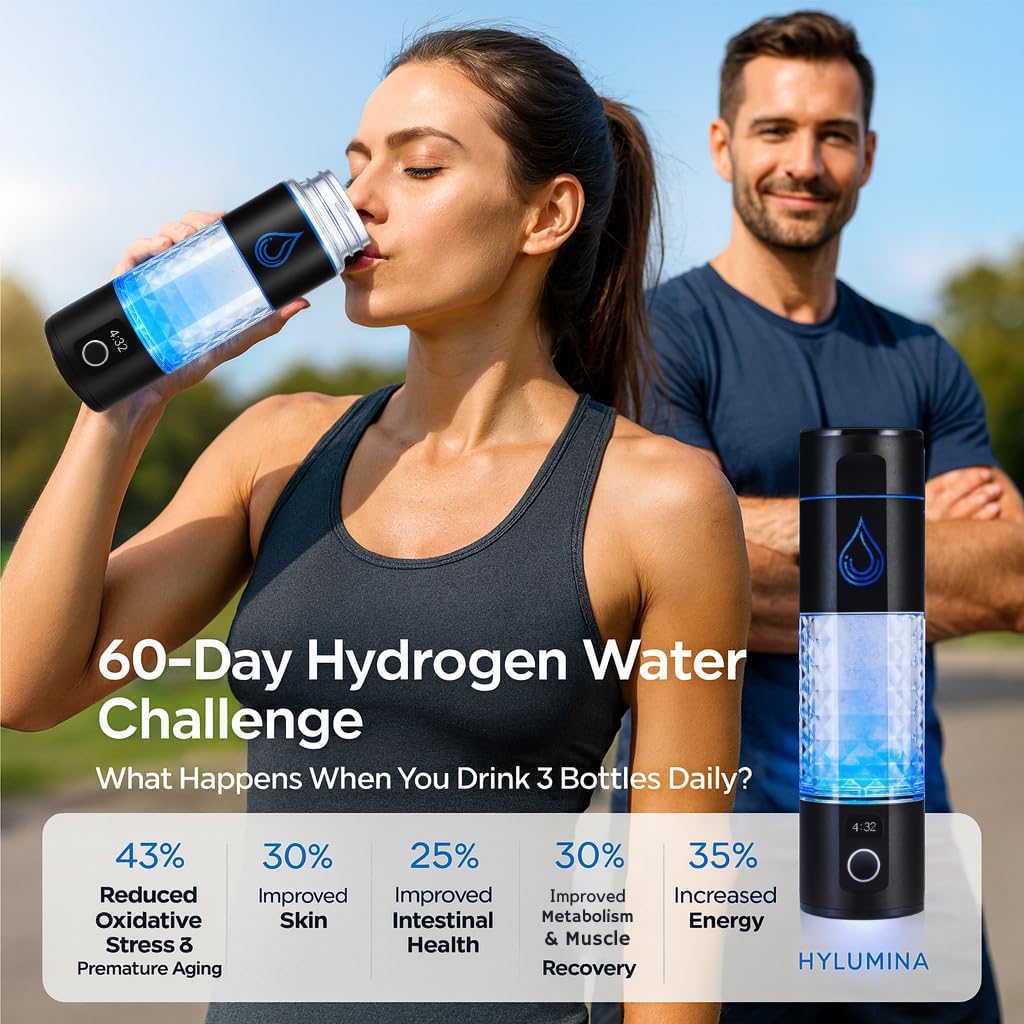 Hydrogen Water Bottle Generator – Upgrade 6400ppb H₂ – SPE/PEM Tech – Portable 9.5oz Molecular Hydrogen Water Machine – BPA-Free, Rechargeable – Gift for Husband, Wife, Family, Friends, Travel