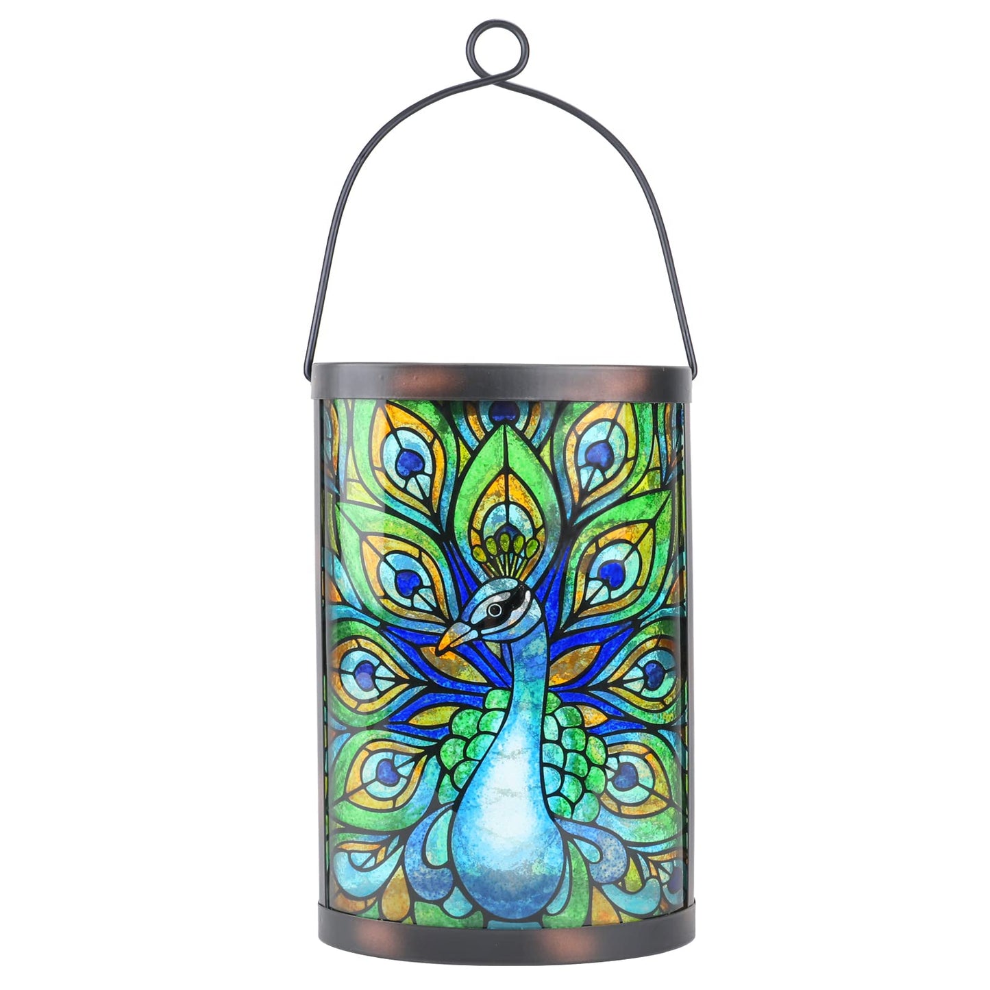 MUMTOP Hanging Solar Lantern, Peacock Model, Waterproof LED, Dark Green, Decorative Tabletop Lamp for Outdoor Patio Garden Decor