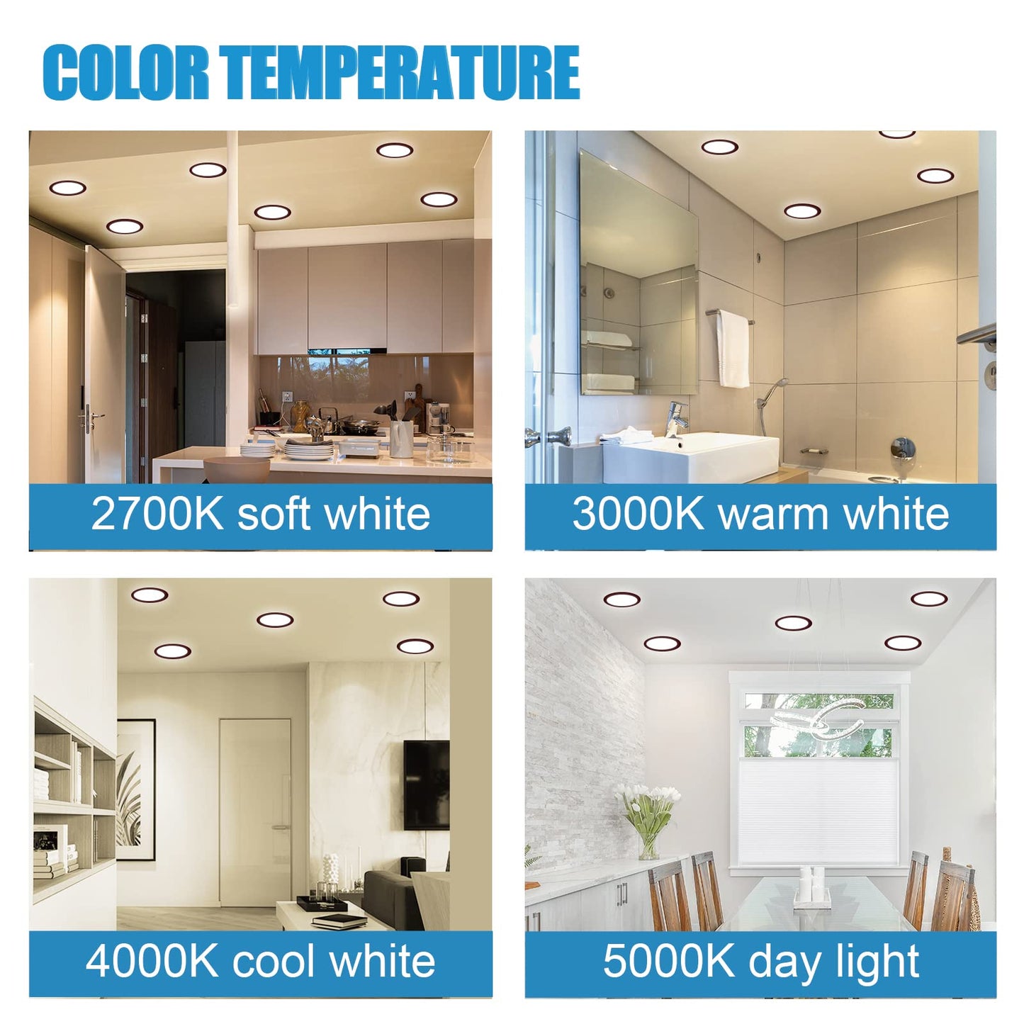 ECOELER LED Flush Mount Ceiling Light 16.5W 1100Lm Dimmable 3000K Warm White 4 Pack Metal CDR615