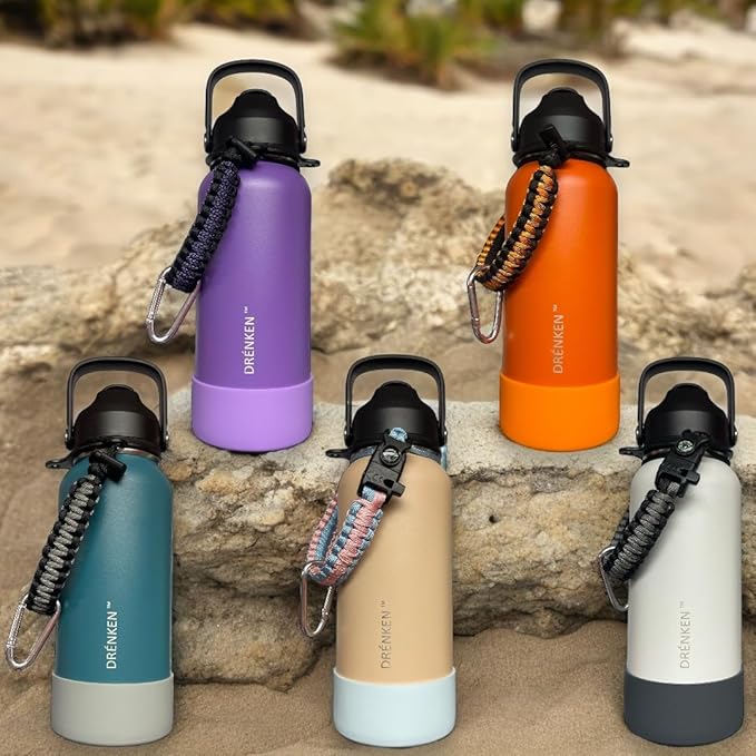 Water Bottle, Insulated water bottle, Stainless steel water bottle for kids men women Sports water bottle 32 oz Water bottle with straw Insulated Flask (Light Gray)