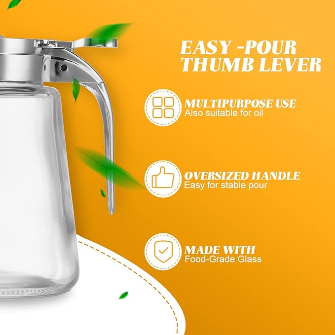 Zopeal Set of 12 Honey Maple Syrup Dispenser 12 oz Glass Bottle Syrup Pitcher Containers with Retracting Spout for Restaurants Sugar Coffee Milk Creamer Condiment, 3.2 x 4.8 Inches