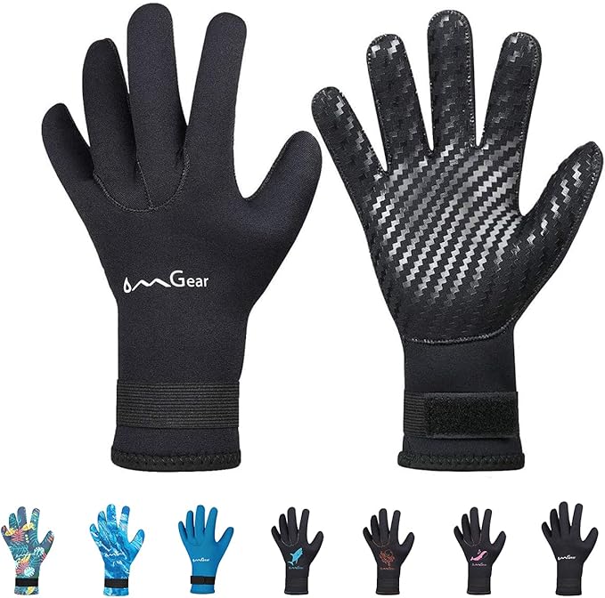 OMGear Neoprene Gloves Diving Wetsuit Gloves 3mm Flexible Thermal with Adjustable Waist Strap for Snorkeling Scuba Diving ...
