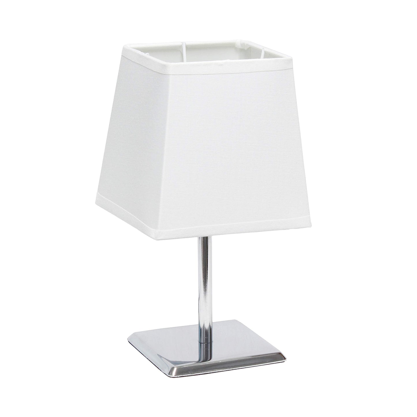 Simple Designs Mini Table Lamp, Lt2062-Wht, Metal, White, Squared Empire Fabric Shade, Pack Of 1