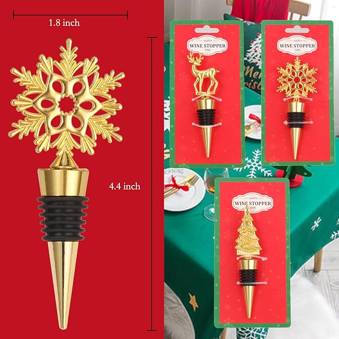 Wine Bottle Stopper,3 Pieces Christmas Snowflake Tree Deer Decorative Wine Bottle Stopper,Metal Reusable Wine Bottle Stoppers for Wine, Champagne and Beer Collection (Christmas Set)