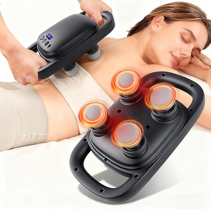 grnpeak 4 Head Massage Gun,Update 25W Powerful Motor for Deep Tissue Percussion Massager with 99 Intensity Levels for Nec...