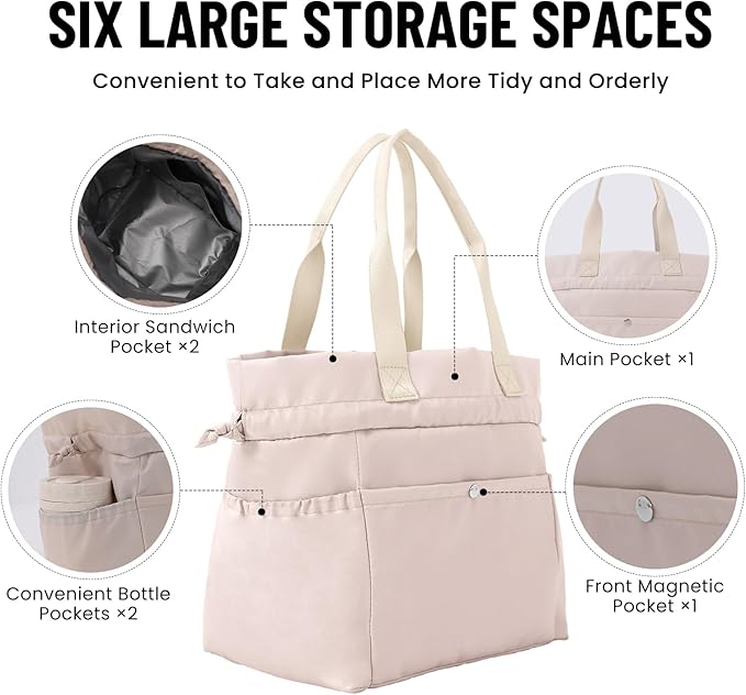MEXS Lunch Bag for Women Reusable Drawstring Insulated Lunch Box Stain-Resistant Large Cinch Closure Lunch Bags for Work Office