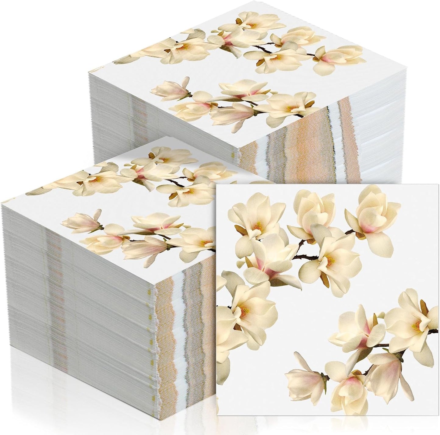 60 Pcs White Magnolia Floral Cocktail Paper Napkins 6.5 x 6.5 Inches Disposable Paper Napkins Dessert Beverage Tissue for Decoupage Luncheon Tissue for Theme Party Wedding Birthday Party