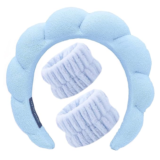 KYHYFJMD Spa Headbands for Washing Face Soft Puffy Bubble Headbands Wristband for Women Girls Makeup Skin Care Facial Beau...