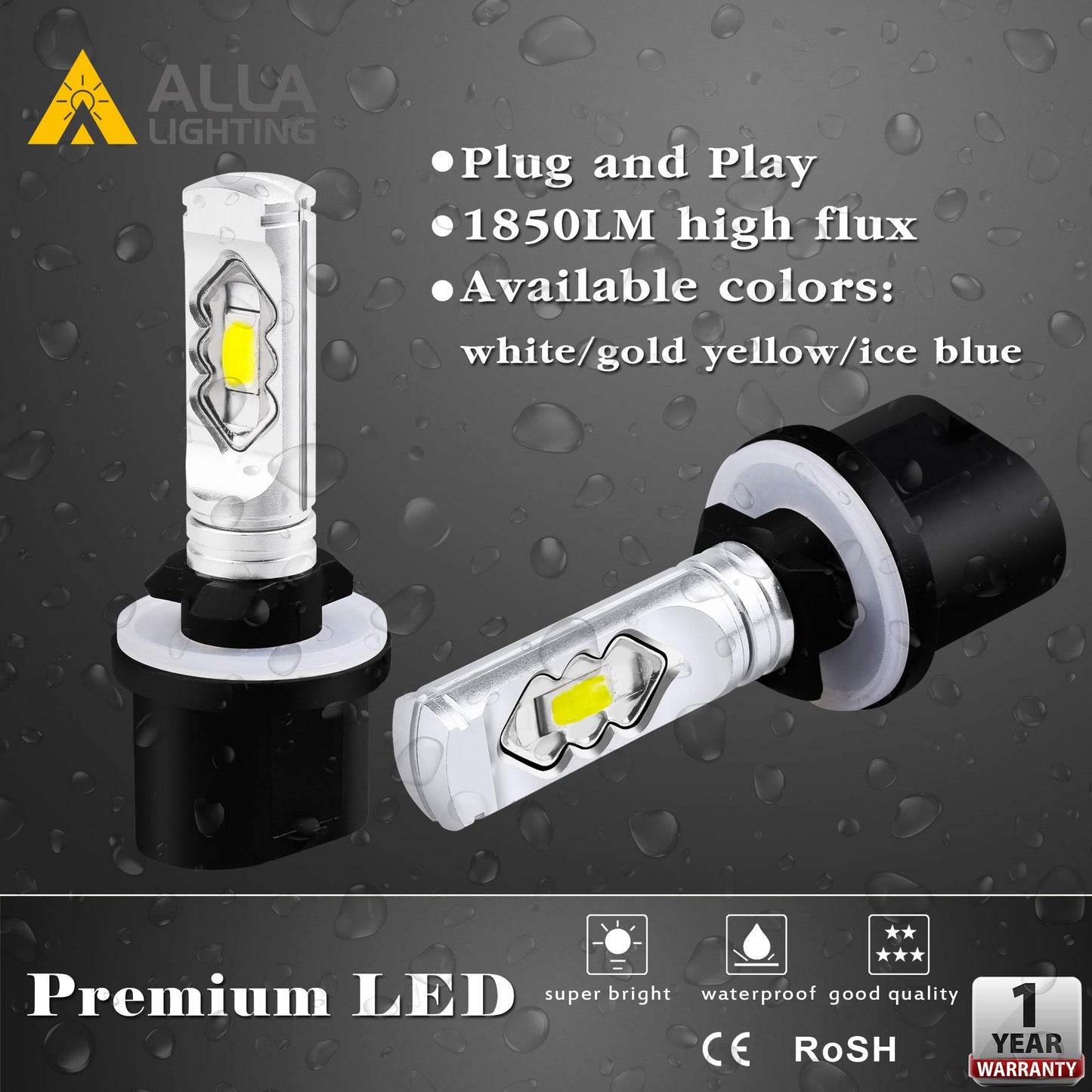 Alla Lighting 3800Lm 899 880 Led Fog Light Bulbs  Super Bright Pg13 Base 884 885 887 893 H27 H32  Eti 56-Smd (3000K Golden Yellow)