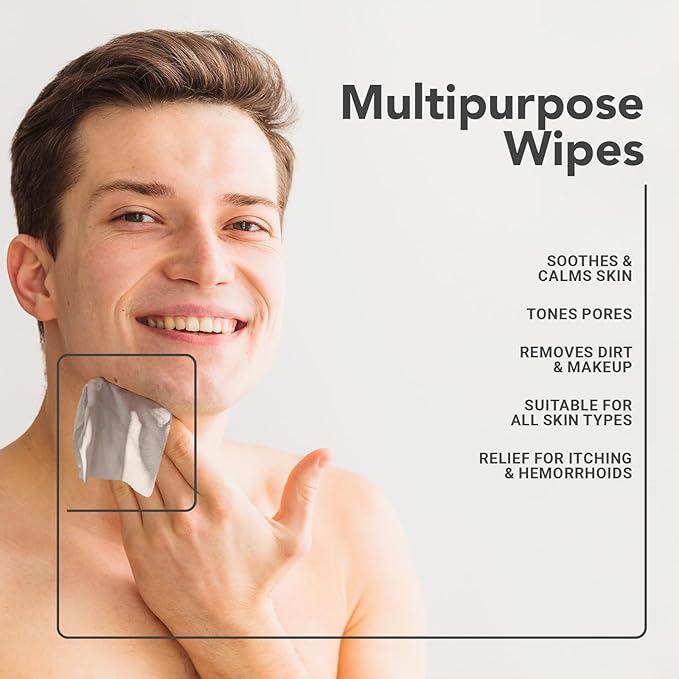 BIOPURE Witch Hazel Wipes - 144 Medicated Wipes with Aloe Vera, Soothing & Refreshing, Biodegradable & Fragrance Free, Perfect for Face, Intimate Area & Travel