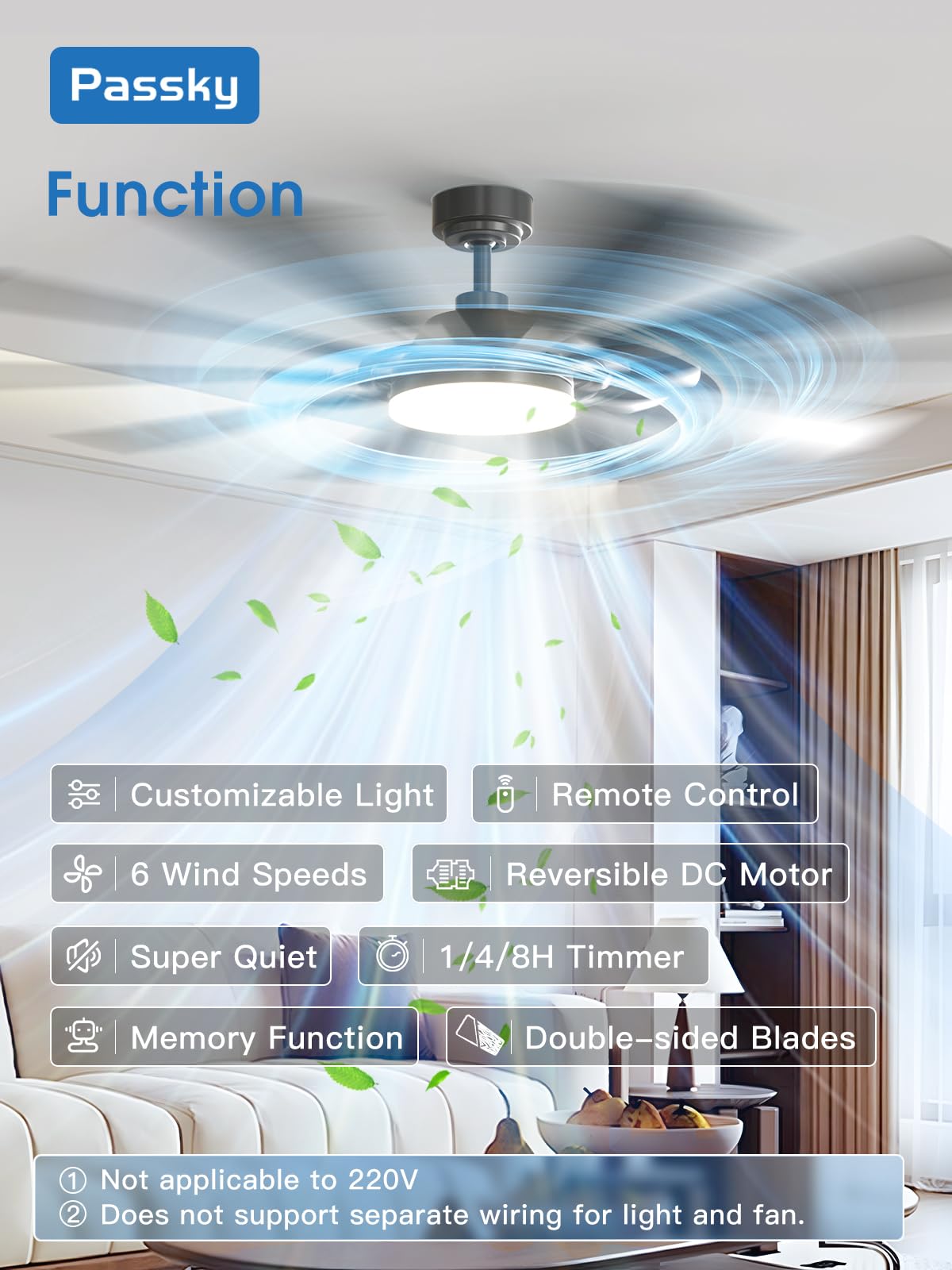 Passky Ceiling Fans With Lights, 64 Inch Black Ceiling Fan With Light And Remote Control, Reversible, Dimmable, 3Cct, Quiet, Cei
