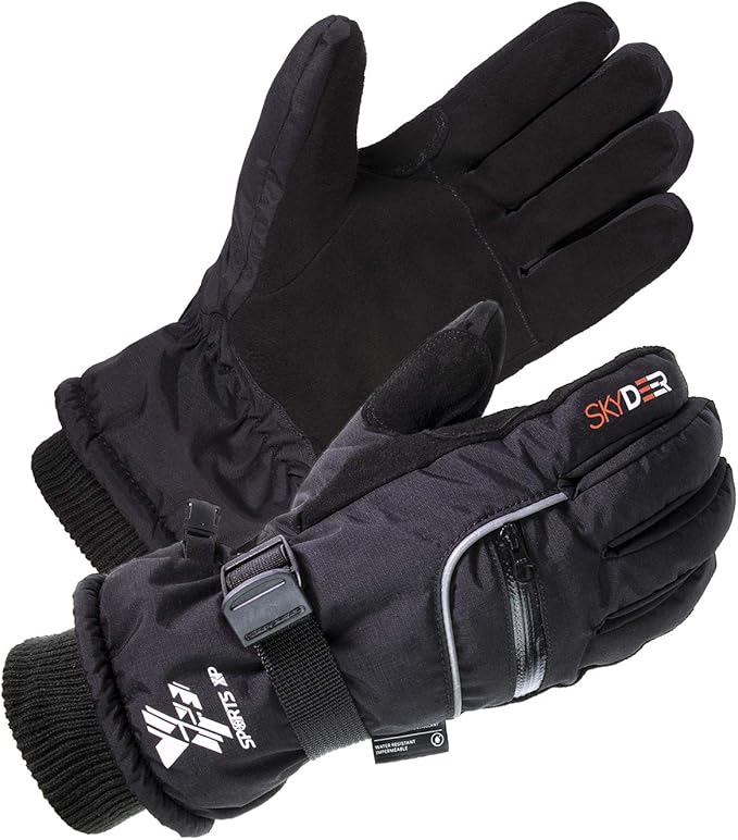 SKYDEER 100% Waterproof and Premium Deerskin Suede Leather Ski Gloves with 150G 3M Thinsulate Lining, Ultra Soft & Durable...