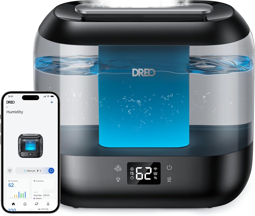 Dreo Smart Humidifiers for Bedroom, Top Fill 4L Supersized Humidifier Large Room with 28 dB, 36H Runtime, Touch/APP/Voice ...