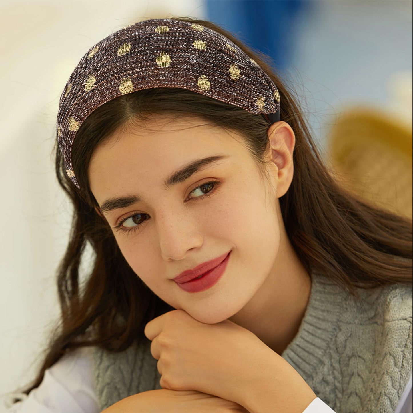 ACO-UINT 1 Pack Brown Headband for Women, Boho Wide Headbands Thick Headbands with Teeth, Large Head Bands for Women's Hair Turb