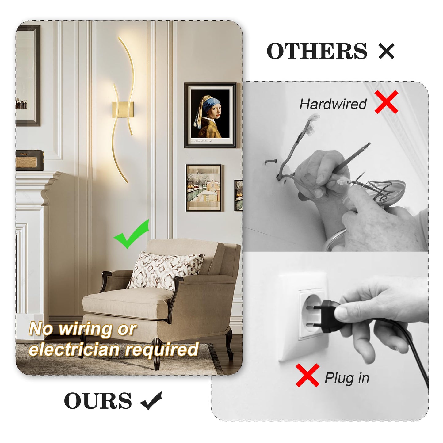 KARTOOSH Wall Sconces Set of 2, Remote Control, Dimmable LED, Brass, 39.3 Inches, Model ZM319BBS100