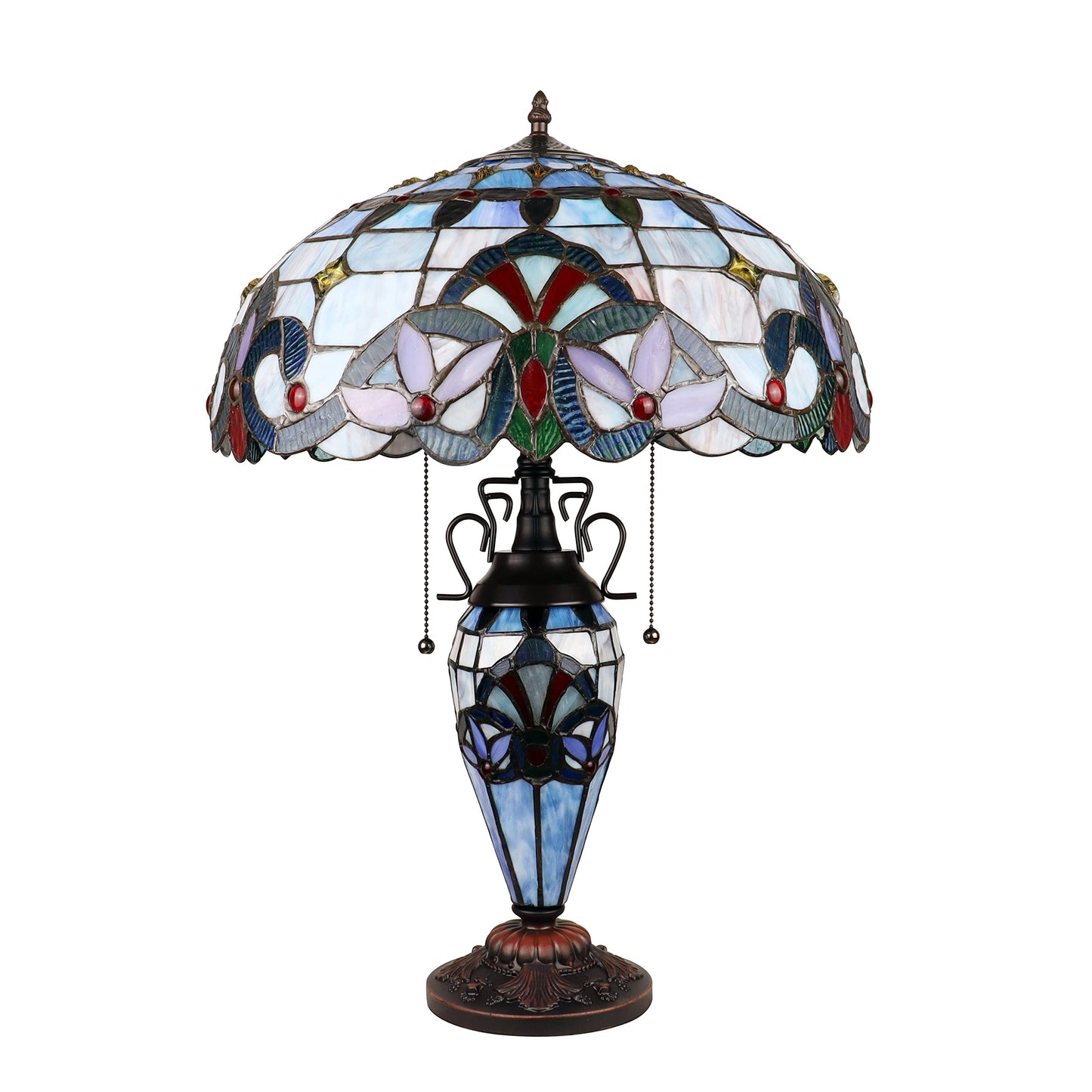 Chloe Lighting Victorian-Style Table Lamp, Dark Bronze, 3 Light, 18in Wide, Model CH3T381VB18-DT3, Multicolor Glass