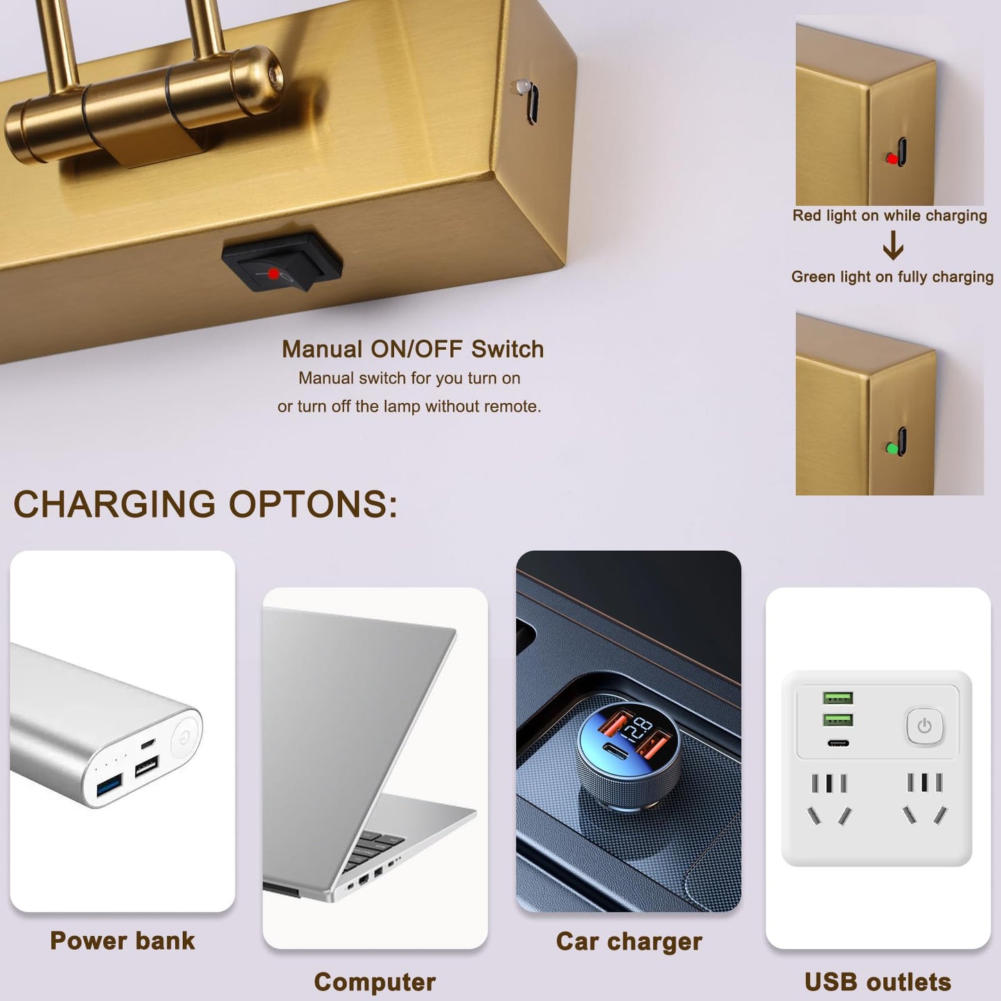 Yumcrelect Picture Light Battery Operated With Remote Led Dimmable Picture Light For discomfort-reducingtings  Brass Rechargeable 24 Inch Battery Operated Wall Sconce For Art Lighting Gallery Portrait Artwork