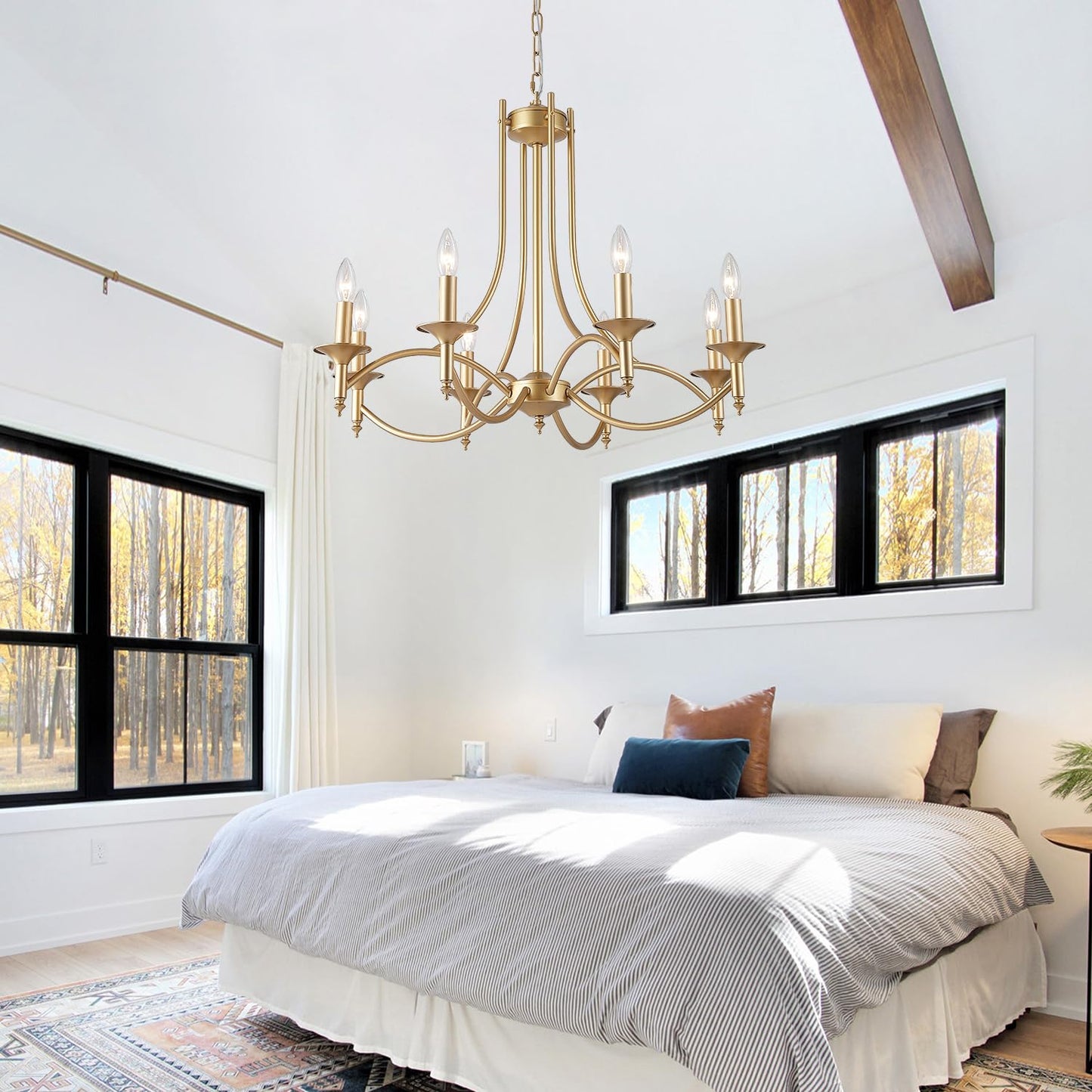 Pretoy Gold Chandeliers For Dining Room 8-Light Farmhouse Dining Room Light Fixtures Candle Chandelier Lighting For Bedroom  Hallway Entryway Living Room Kitchen Foyer